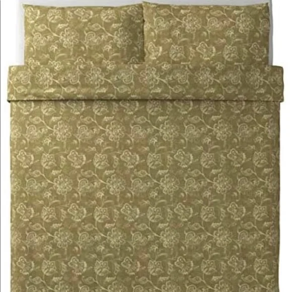 IKEA Olive Green Floral Duvet Cover Set - Picture 2 of 5